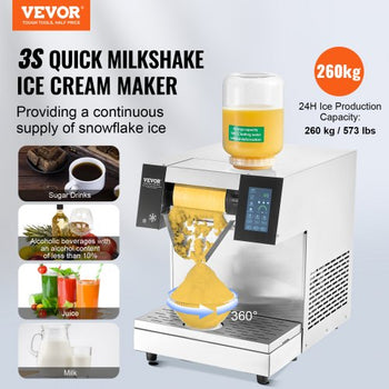 Commercial Snowflake Ice Machine, 573LBS/24H Snowflake Ice Maker, Stainless Steel Ice Shaver Machine, Electric Snow Cone Maker, Air Cooling System for Rapid Heat Dissipation, for Bakery, Cafe