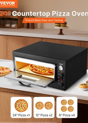 Pizza Oven Electric, 24" Commercial Countertop Pizza Oven, 842°F Max Temp, 4200W Indoor Pizza Maker with Thermometer, Dual Temp Control Knob, Even Heat Pizza Cooker for Restaurant and Home Use