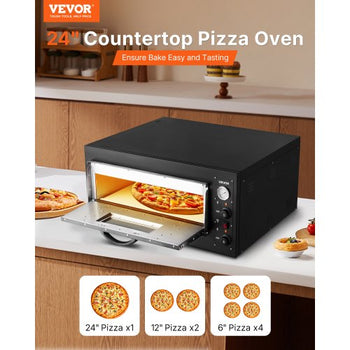 Pizza Oven Electric, 24" Commercial Countertop Pizza Oven, 842°F Max Temp, 4200W Indoor Pizza Maker with Thermometer, Dual Temp Control Knob, Even Heat Pizza Cooker for Restaurant and Home Use