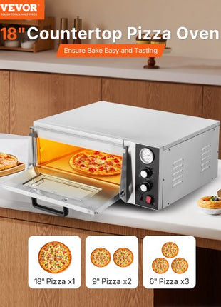 Electric Pizza Oven, 18-Inch Commercial Pizza Ovens, 752°F Max Temp, 1740W Large Pizza Oven Countertop with Temp & Time Control, Built in Thermometer Indoor Pizza Maker for Restaurant Home Use