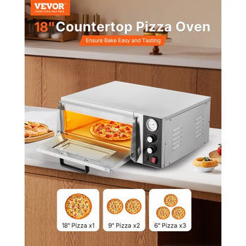 Electric Pizza Oven, 18-Inch Commercial Pizza Ovens, 752°F Max Temp, 1740W Large Pizza Oven Countertop with Temp & Time Control, Built in Thermometer Indoor Pizza Maker for Restaurant Home Use