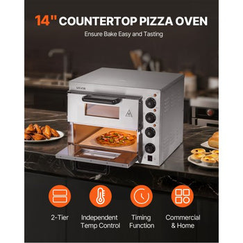 Commercial Pizza Oven Countertop, 14-Inch Double Deck Layer, Stainless Steel Electric Pizza Oven with Stone and Handle, Multipurpose Indoor Pizza Maker for Restaurant Home Pretzels Baked