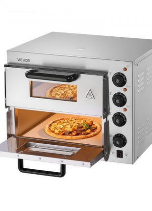 Commercial Pizza Oven Countertop, 14-Inch Double Deck Layer, Stainless Steel Electric Pizza Oven with Stone and Handle, Multipurpose Indoor Pizza Maker for Restaurant Home Pretzels Baked