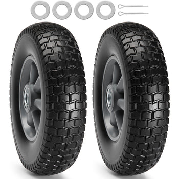 Black rubber tires with textured tread and silver rims, ideal for carts or go-karts, includes washers and clips.