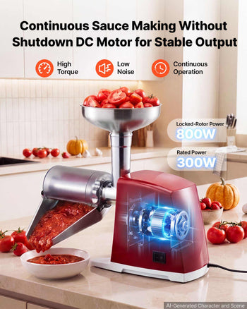 Electric Tomato Strainer 800W Max (Rated Power: 300W) Sauce Maker, 88 lbs/H For Purees, Strawberry, Salsa, Stainless Steel Tomato Food Mill Press Machine, 1mm, 1.5mm, 3mm & 6mm Screens, Red