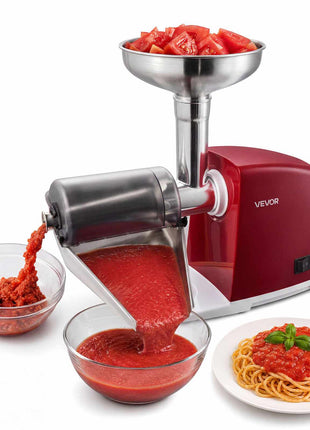 Electric Tomato Strainer 800W Max (Rated Power: 300W) Sauce Maker, 88 lbs/H For Purees, Strawberry, Salsa, Stainless Steel Tomato Food Mill Press Machine, 1mm, 1.5mm, 3mm & 6mm Screens, Red