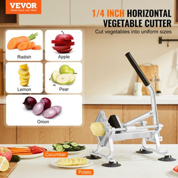 Commercial Vegetable Slicer, 1/4 inch Fruit Slicer, Stainless Steel and Aluminum Alloy Vegetable Cutter Slicer Machine, Manual Slicer with Non-slip Feet, for Radishes, Onions, Potatoes, Lemons