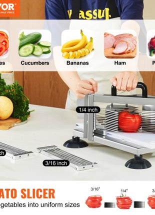 Commercial Tomato Slicer, 1/4"+3/8"+3/16" Tomato Cutter Slicer, Stainless Steel Heavy Duty Tomato Slicer Machine, Manual Tomato Slicer with Non-slip Feet, Cutting Tomatoes, Cucumbers, Bananas