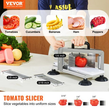 Commercial Tomato Slicer, 1/4"+3/8"+3/16" Tomato Cutter Slicer, Stainless Steel Heavy Duty Tomato Slicer Machine, Manual Tomato Slicer with Non-slip Feet, Cutting Tomatoes, Cucumbers, Bananas