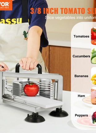 Commercial Tomato Slicer, 3/8 inch Tomato Cutter Slicer, Stainless Steel Heavy Duty Tomato Slicer Machine, Manual Tomato Slicer with Non-slip Feet, for Cutting Tomatoes, Cucumbers, Bananas