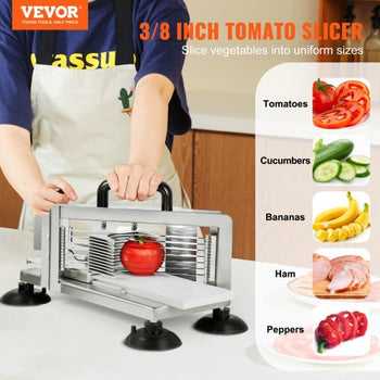 Commercial Tomato Slicer, 3/8 inch Tomato Cutter Slicer, Stainless Steel Heavy Duty Tomato Slicer Machine, Manual Tomato Slicer with Non-slip Feet, for Cutting Tomatoes, Cucumbers, Bananas