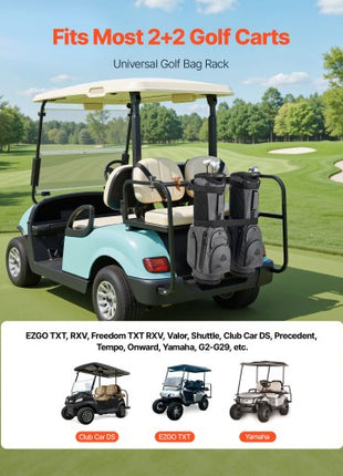 Golf Cart Bag Holder, 53.9 x 7.7 x 2.4 Inch, Compatible with Most 2+2 Golf Cart Rear Seat with 1.2-Inch Square Tubes, Adjustable Rear Seat Carts Club Holder with Strap, No Drilling Required