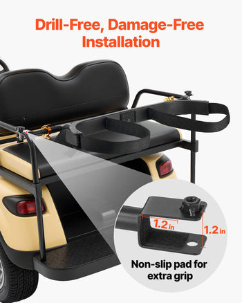 Golf Cart Bag Holder, 53.9 x 7.7 x 2.4 Inch, Compatible with Most 2+2 Golf Cart Rear Seat with 1.2-Inch Square Tubes, Adjustable Rear Seat Carts Club Holder with Strap, No Drilling Required