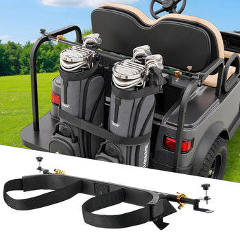 Golf Cart Bag Holder, 53.9 x 7.7 x 2.4 Inch, Compatible with Most 2+2 Golf Cart Rear Seat with 1.2-Inch Square Tubes, Adjustable Rear Seat Carts Club Holder with Strap, No Drilling Required