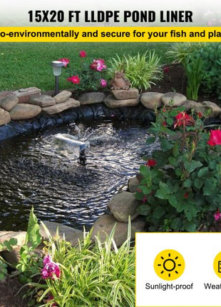 LLDPE Pond Liner 15x20 ft, Pond Liner 20 Mil, Fish Pond Liners for Waterfall, Pond and Fish Ponds