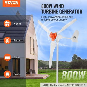 800W Wind Turbine Generator, 12V Wind Turbine Kit, 3-Blade Wind Power Generator with MPPT Controller, Adjustable Windward Direction & 2.5m/s Start Wind Speed, Suitable for Home, Farm, RVs, Boats