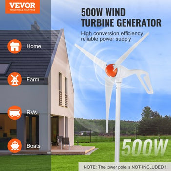 500W Wind Turbine Generator with Anemometer, 12V Wind Turbine Kit, 3-Blade Wind Power Generator, MPPT Controller & Adjustable Windward Direction, Suitable for Home, Farm, RVs, Boats