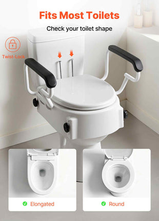 Raised Toilet Seat with Arms, 300 lbs Load Capacity, 3-Level Adjustable Height, Widened Commode Elevated Toilet Seat Riser with Padded Handles for Seniors, Elderly, Handicap, Disabled, Adults