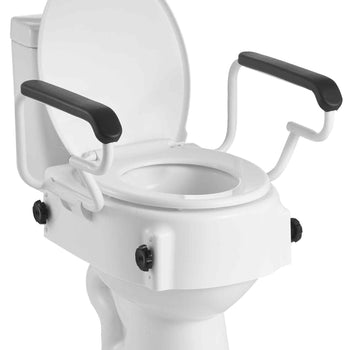 Raised Toilet Seat with Arms, 300 lbs Load Capacity, 3-Level Adjustable Height, Widened Commode Elevated Toilet Seat Riser with Padded Handles for Seniors, Elderly, Handicap, Disabled, Adults