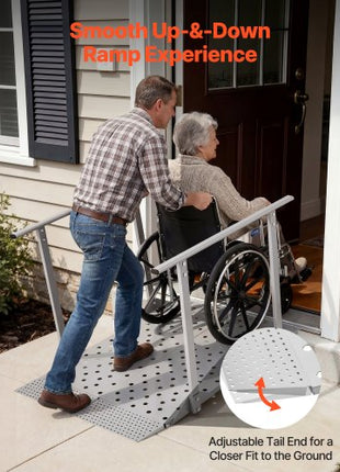 Wheelchair Ramp with Handrails, 44.9 x 33.5 in, Heavy Duty Aluminum Handicap Ramp, 440 lbs Capacity, Non-Slip Portable Threshold Ramps for Home Steps, Stairs, Doorways, Curbs, Walkers, Scooters