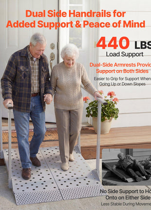 Wheelchair Ramp with Handrails, 44.9 x 33.5 in, Heavy Duty Carbon Steel Handicap Ramp, 440 lbs Capacity, Non-Slip Portable Threshold Ramps for Home Steps, Stairs, Doorways, Curbs, Walkers, Scooters