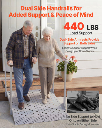 Wheelchair Ramp with Handrails, 44.9 x 33.5 in, Heavy Duty Carbon Steel Handicap Ramp, 440 lbs Capacity, Non-Slip Portable Threshold Ramps for Home Steps, Stairs, Doorways, Curbs, Walkers, Scooters