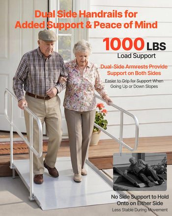 Wheelchair Ramp with Handrails, 71.1 x 32.7 in, Heavy Duty Wide Aluminum Wheelchair Ramp with Adjustable Legs, 1000 lbs Capacity, Portable Threshold Ramps for Home Steps, Stairs, Doorways, Curbs