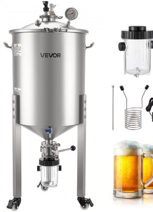 Pressure Fermenter 15 PSI, 16 Gal/60L All-in-One Stainless Steel Conical Secondary Fermentation Bucket, with Cooling Tube, Yeast Slurry Collection Bottle, for Wine, Beer Brewing Equipment