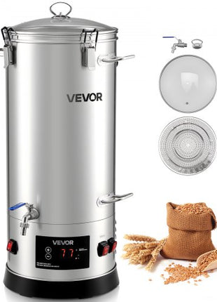 Beer Brewing Equipment, 8 Gal/30L 304 Stainless Steel Home Beer Brewer,1500W All-in-One Home Brewing Kit with Tall strainer, Integrated Inner Barrel & Reinforced Handle