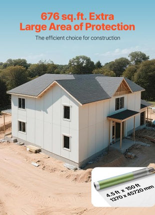 House Wrap, 4.5 x 150 ft, 0.13 mm Thick Vapor Barrier, Heavy Duty Plastic Sheeting for Tear-resistant, Drop Cloth Vapor Barrier Covering for Residential & Commercial Construction, White