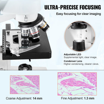 Ultra-precise microscope with LED light, black base, and adjustable knobs for enhanced imaging and clarity.