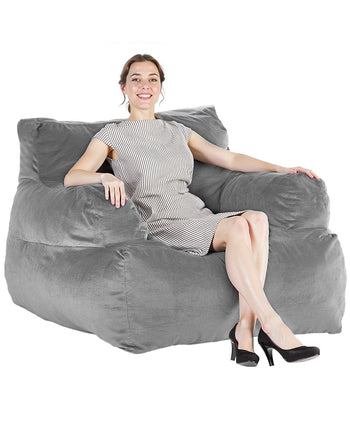 Bean Bag Chair, BeanBag Sofa Chair with Armrests for Adults, Fluffy Plush & High-Density Foam Filling Adult Bean Bag with Zapper, Comfy Lazy Sofa Chair Ideal for Living Room, Bedroom, Grey
