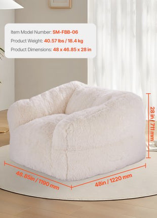 Bean Bag Chair, BeanBag Sofa Chair with Armrests for Adults, Fluffy Plush & High-Density Foam Filling Adult Bean Bag with Zapper, Comfy Lazy Sofa Chair Ideal for Living Room, Bedroom, Beige