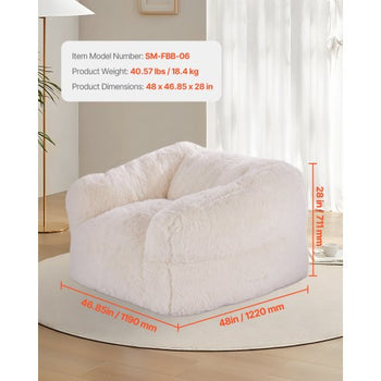 Bean Bag Chair, BeanBag Sofa Chair with Armrests for Adults, Fluffy Plush & High-Density Foam Filling Adult Bean Bag with Zapper, Comfy Lazy Sofa Chair Ideal for Living Room, Bedroom, Beige