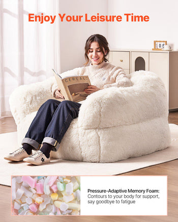 Bean Bag Chair, BeanBag Sofa Chair with Armrests for Adults, Fluffy Plush & High-Density Foam Filling Adult Bean Bag with Zapper, Comfy Lazy Sofa Chair Ideal for Living Room, Bedroom, Beige