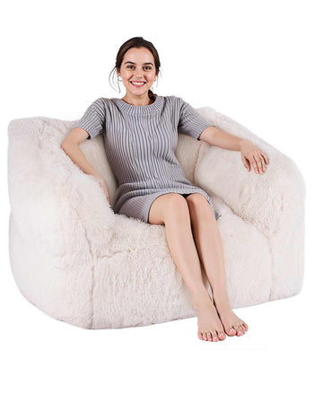 Bean Bag Chair, BeanBag Sofa Chair with Armrests for Adults, Fluffy Plush & High-Density Foam Filling Adult Bean Bag with Zapper, Comfy Lazy Sofa Chair Ideal for Living Room, Bedroom, Beige