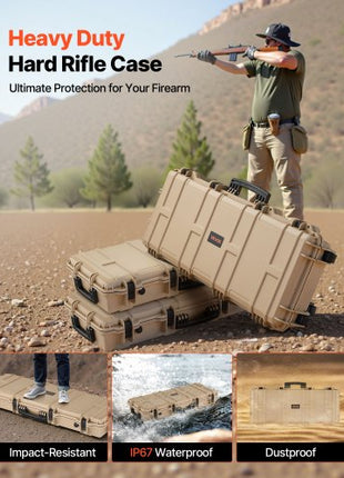 Hard Rifle Case, Lockable Rifle Case with 4 Layers Pre-cut Foams, 36 in Gun Storage with Wheels, IP67 Waterproof & Dustproof Pistol Storage Cases for Rifles, Shotguns, Airsoft Guns, Khaki
