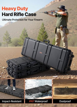 Hard Rifle Case, Lockable Rifle Case with Detachable XPE Foam, 50 in Gun Storage with Wheels, IP67 Waterproof & Dustproof Pistol Storage Cases for Rifles, Shotguns, Airsoft Guns, Black