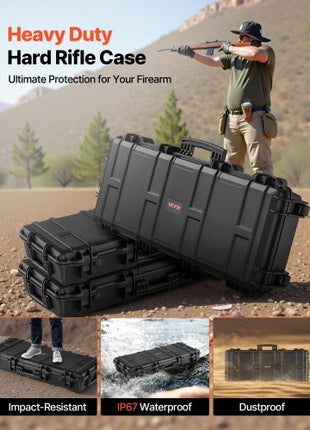 Hard Rifle Case, Lockable Rifle Case with 4 Layers Pre-cut Foams, 36 in Gun Storage with Wheels, IP67 Waterproof & Dustproof Pistol Storage Cases for Rifles, Shotguns, Airsoft Guns, Black