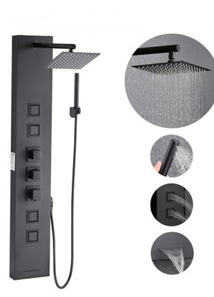 Shower Panel Tower System with Rainfall Shower Head, 49 in Brushed Stainless Steel Shower Column, 4-Function Faucet, Wall-Mount Rain Massage System, with 4 Body Jets,  Handheld, and Tub Spout