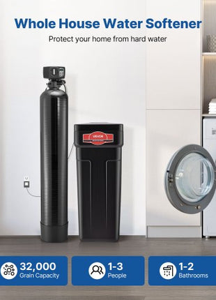 Water Softener, 64,000 Grains Whole House Water Softener System, with Automatic Digital Control Head, Bypass Valve, Reduce Hardness and Minerals, Improve Water Quality, for 5-6 Bathrooms