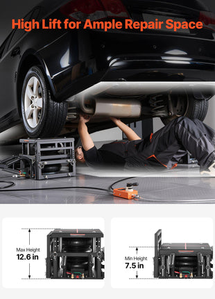 Air Portable Car Lifts 2PCS, 11023 lbs/5 Ton Capacity, 12.6 inch Max Height, Pneumatic Ramp Jacks with Airbags, Wheel Chocks, Extension Ramps, Heightened Columns, Heavy-Duty for Sedan SUV Pickup