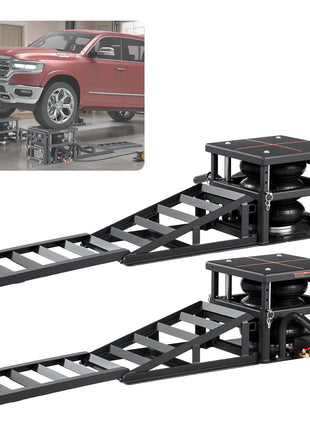 Air Portable Car Lifts 2PCS, 11023 lbs/5 Ton Capacity, 12.6 inch Max Height, Pneumatic Ramp Jacks with Airbags, Wheel Chocks, Extension Ramps, Heightened Columns, Heavy-Duty for Sedan SUV Pickup