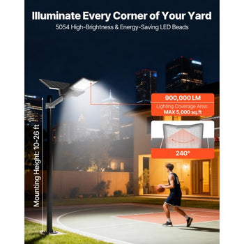 12000W Solar Street Light Outdoor, 900000LM, High Powered Commercial Parking Lot Light Dusk to Dawn, Split Type LED Flood Security Lamp with RF Remote Control, IP65 Waterproof, for Driveway Yard