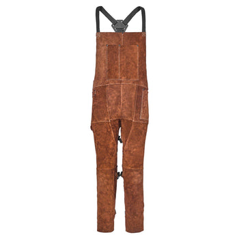 Leather Welding Apron Split Leg, Heavy Duty Cowhide Flame Resistant Welding Pants for Men Women, Heat-Resistant Safety Apron with 3 Pockets for Woodworking, Gardening, Blacksmithing, L-Size