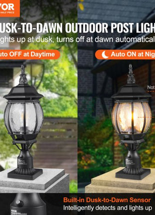 2 Pack Dusk to Dawn Outdoor Post Light, 20.87 in, Waterproof Lamp Post Light Fixtures with 5.5 in Pier Mount Base Glass Shade, Lightning-proof Exterior Pole Column Light for Patio Garden Pathway