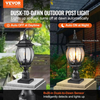 2 Pack Dusk to Dawn Outdoor Post Light, 20.87 in, Waterproof Lamp Post Light Fixtures with 5.5 in Pier Mount Base Glass Shade, Lightning-proof Exterior Pole Column Light for Patio Garden Pathway