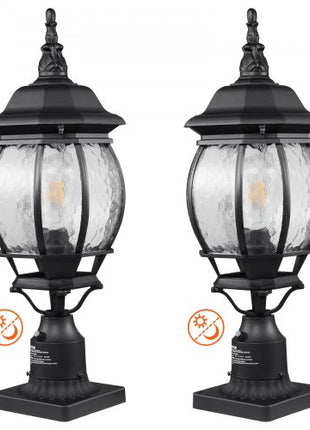 2 Pack Dusk to Dawn Outdoor Post Light, 20.87 in, Waterproof Lamp Post Light Fixtures with 5.5 in Pier Mount Base Glass Shade, Lightning-proof Exterior Pole Column Light for Patio Garden Pathway