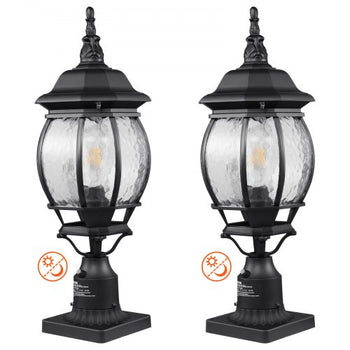 2 Pack Dusk to Dawn Outdoor Post Light, 20.87 in, Waterproof Lamp Post Light Fixtures with 5.5 in Pier Mount Base Glass Shade, Lightning-proof Exterior Pole Column Light for Patio Garden Pathway