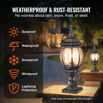 2 Pack Dusk to Dawn Outdoor Post Light, 20.87 in, Waterproof Lamp Post Light Fixtures with 5.5 in Pier Mount Base Glass Shade, Lightning-proof Exterior Pole Column Light for Patio Garden Pathway
